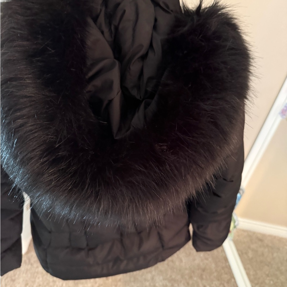 Calvin Klein Black Puffer Jacket with Faux Fur Trim